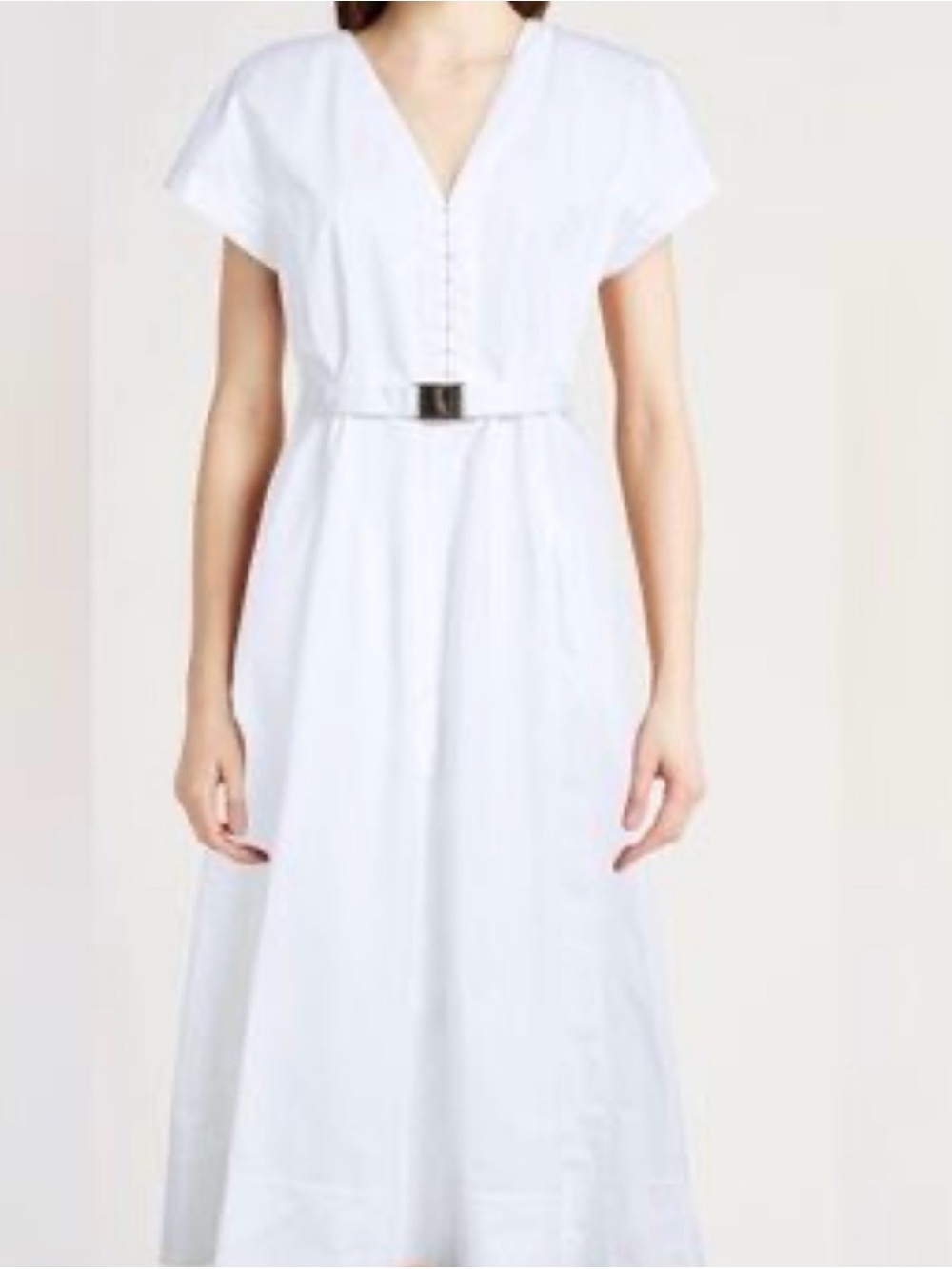 Tory Burch White V-Neck Midi Dress with Back Zip